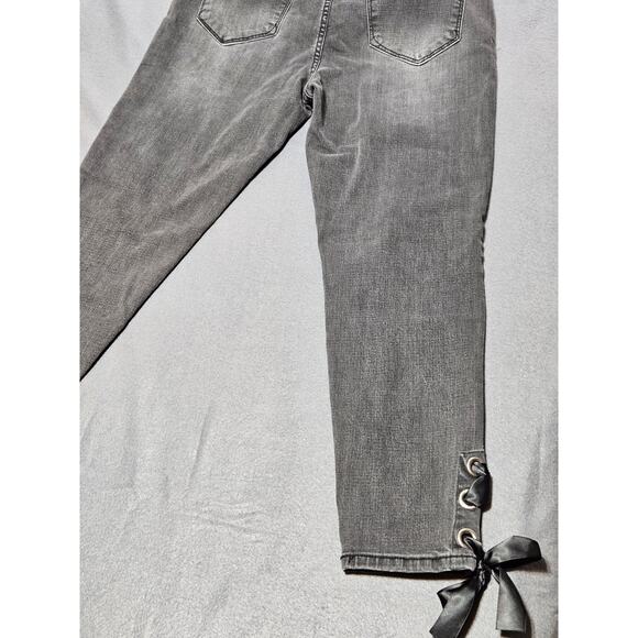 Kensie Jeans Womens 32 Black Taper Skinny Jean With Bow Around Ankle - Picture 10 of 12